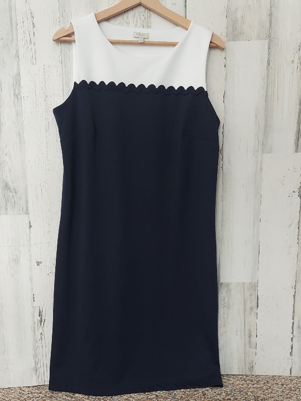 White and Navy Sleeveless Shift Dress Talbots